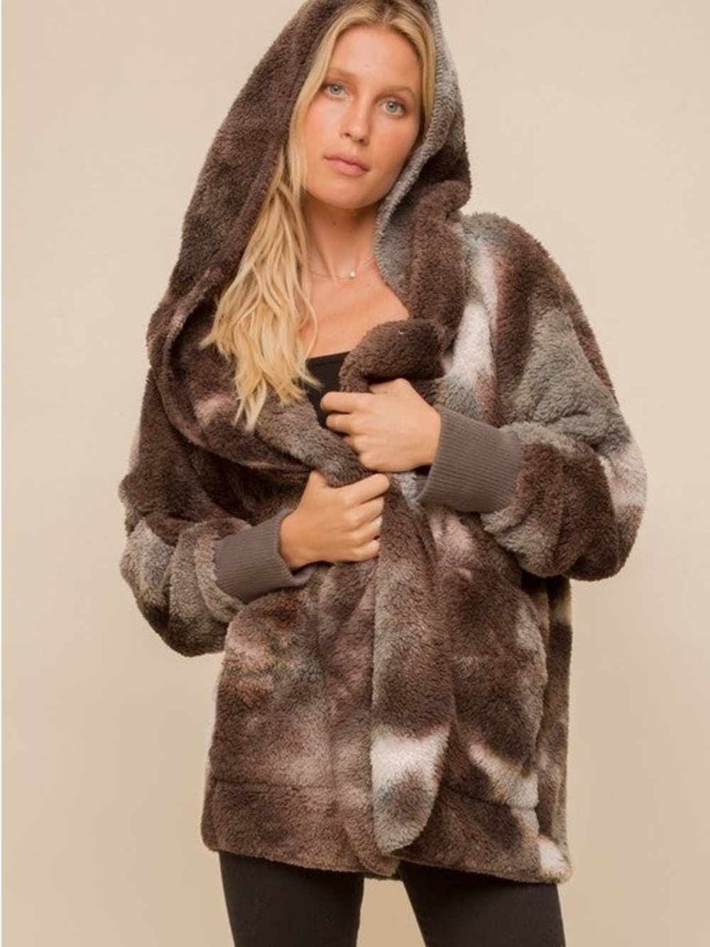 Hem & Thread Tie Dye Sherpa Hooded Teddy Jacket